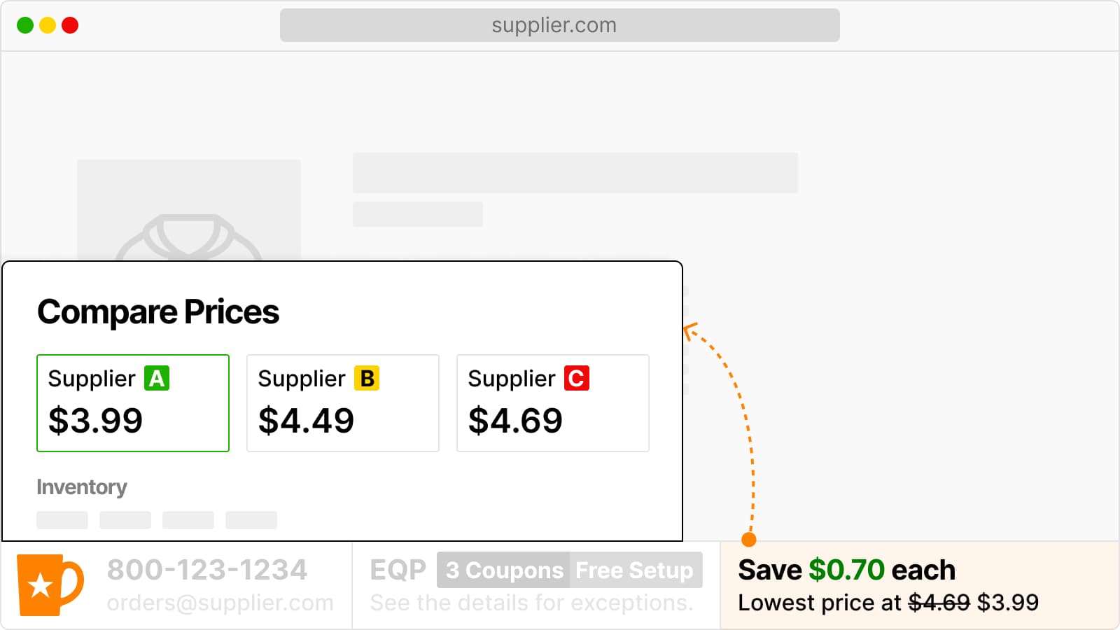 Compare Apparel Prices feature example